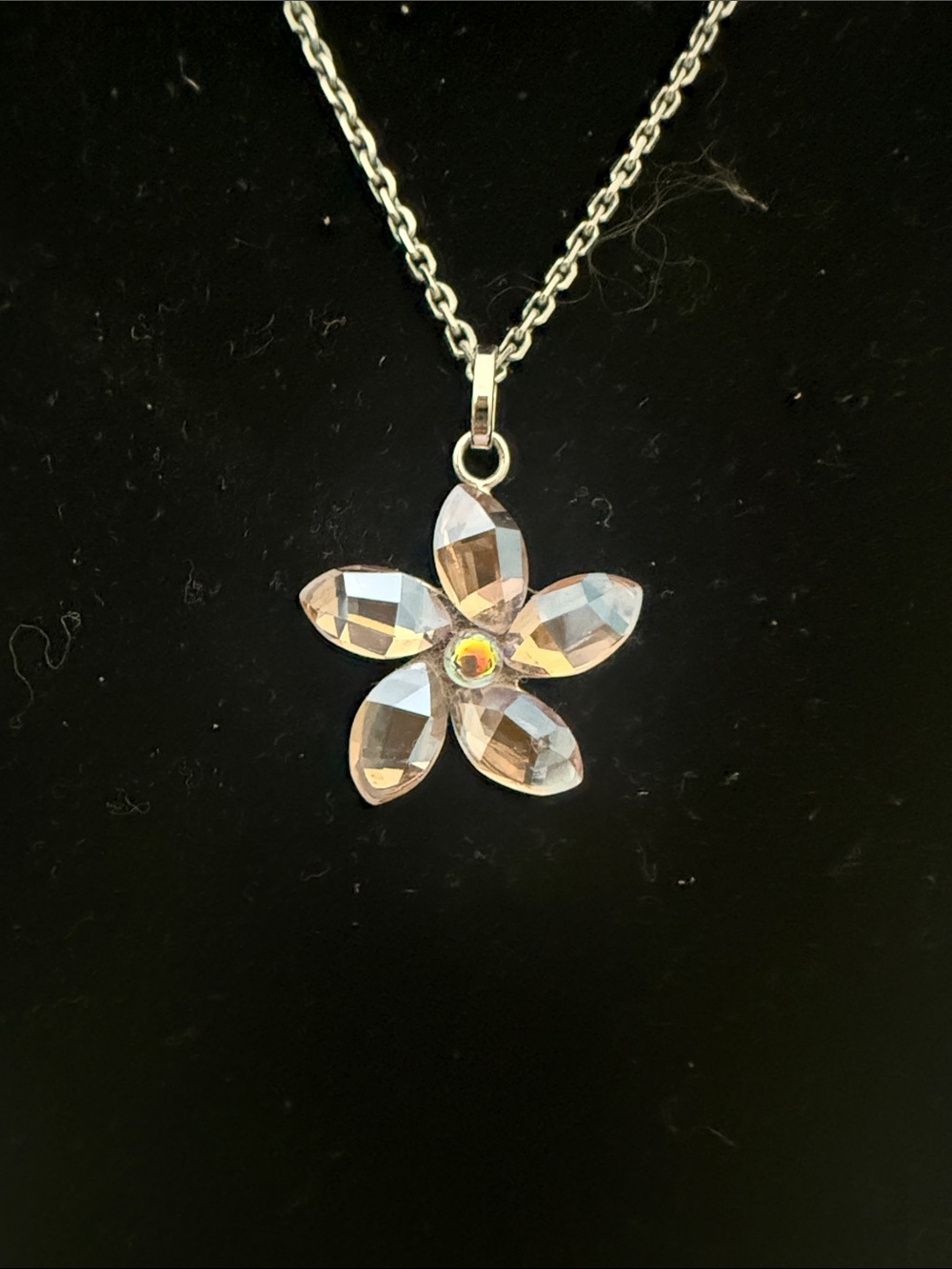 Swarovski Pink Crystal Flower Pendant Necklace - Iridescent like new